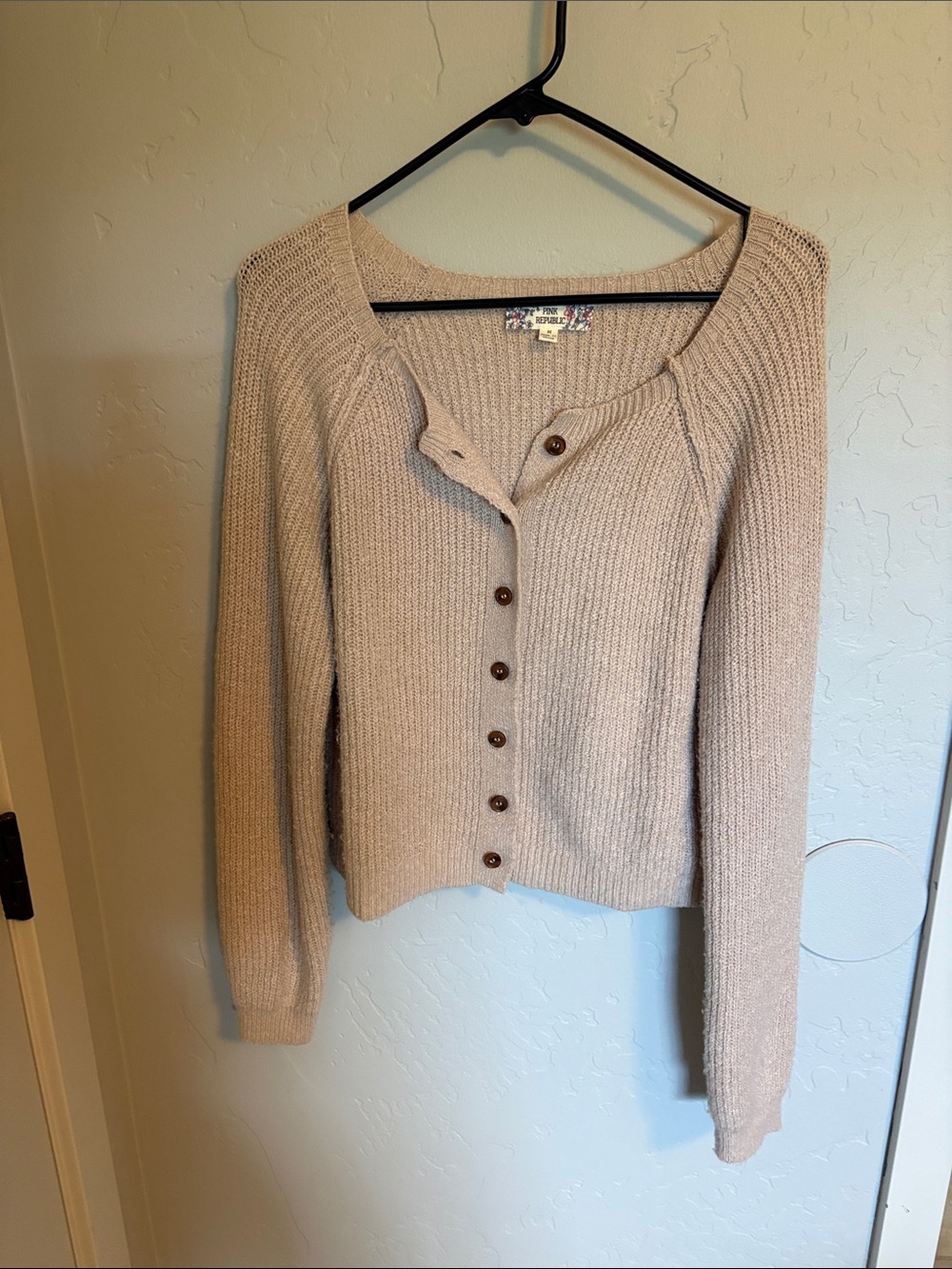 Pink Republic Cream Knit Button-Up Cardigan